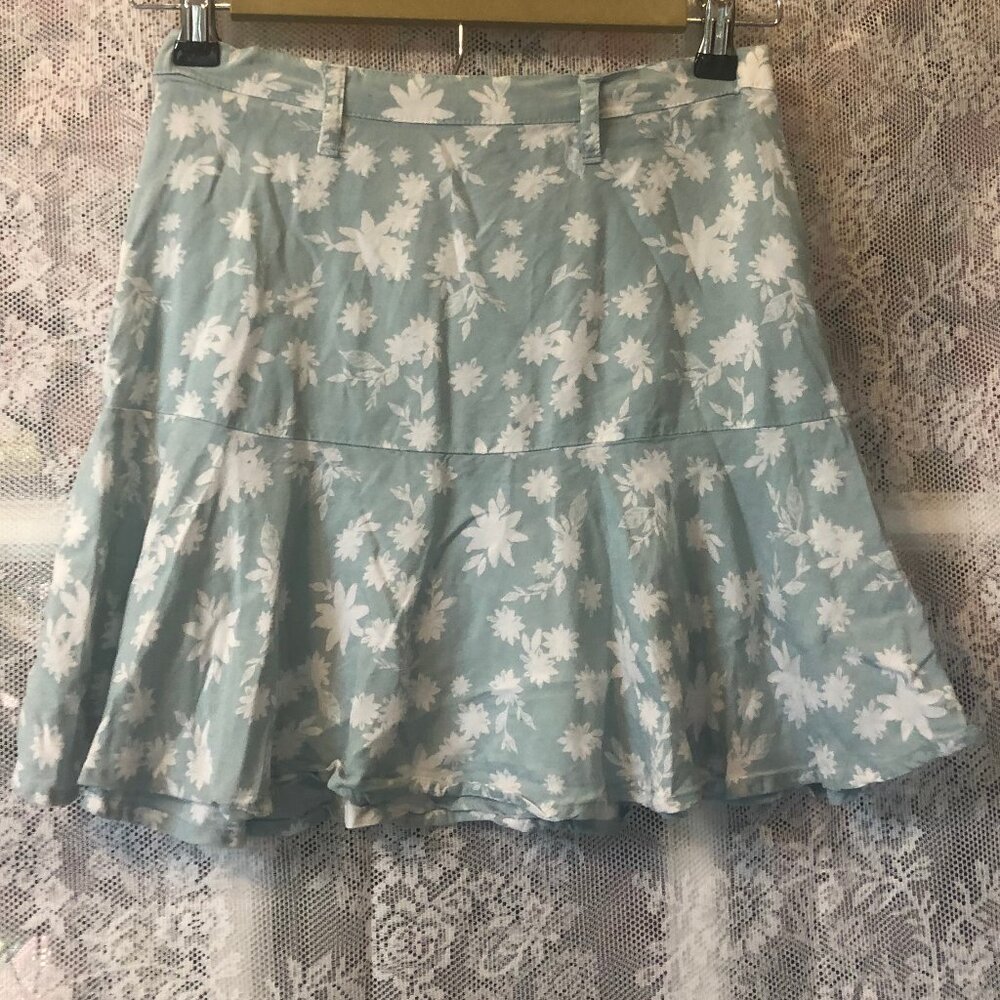 SO Goods For Life Floral Turquoise Mini Skirt XS Thin Lightweight skater circle